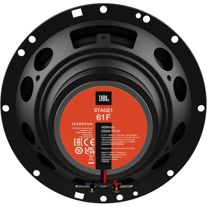 JBL Stage1 61F 2-смугові автомобільні динаміки Harman Kardon, 200 Вт, 40 Вт RMS, комплект 2 шт., 16,5 см (6,5''), чорні