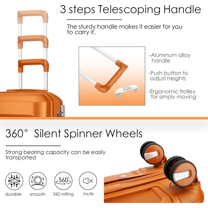 Чохол-валіза Sea Choice з поліпропілену, розширюваний, ручна поклажа, 4-х частинний набір, з TSA замком (Оранжевий)