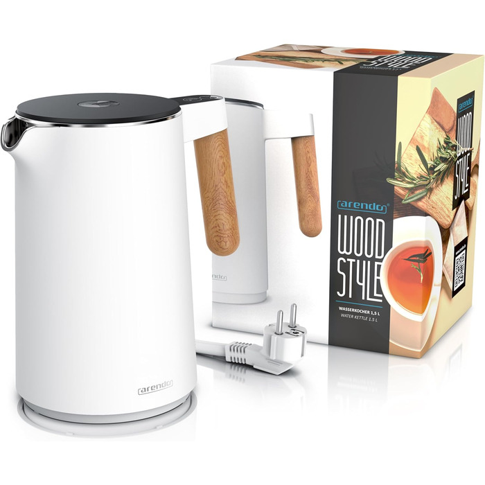 Arendo - Stainless Steel Kettle with Temperature Setting - 45°C-100°C - 1.5 Liter - Double-Walled - BPA Free - Keep Warm Function - Tea Kettle with Temperature Indicator - Cool Touch Handle - Matte White