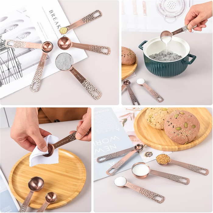Smithcraft Measuring Cups and Spoons, Copper-Plated 10-Piece Stainless Steel Set - 4 Measuring Cups and 5 Measuring Spoons with Leveler for Baking and Kitchen