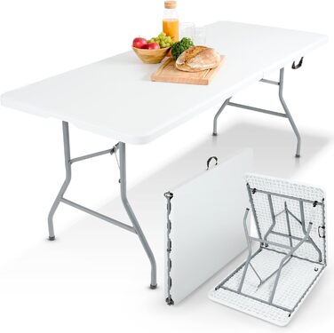 Складаний садовий стіл Arebos Buffettisch – 182 x 74 x 74 см, білий | для 8 осіб | з ручкою для перенесення | стіл для тераси, балкону та кемпінгу
