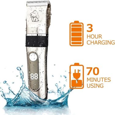 Професійна машинка для стрижки собак IPX7, водонепроникна, з LCD-дисплеєм, золота