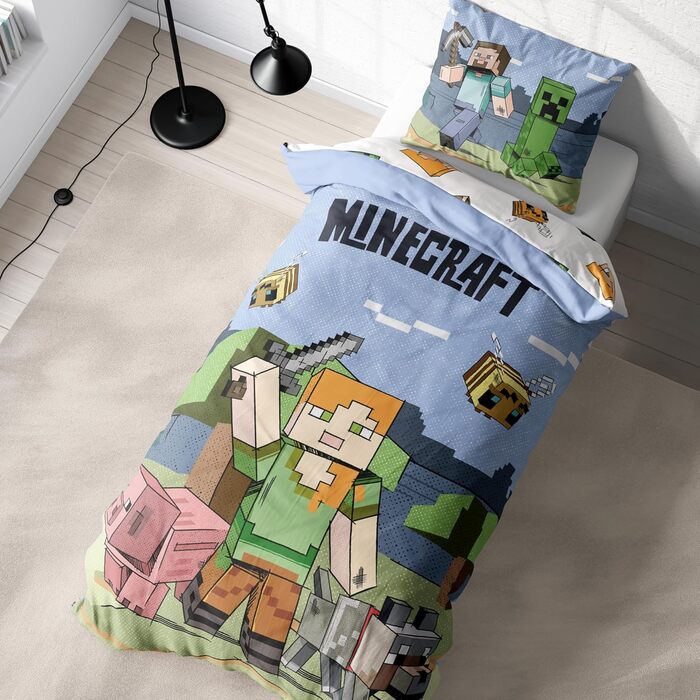 Комплект постільної білизни 135x200, Addams, Minecraft: комплект подушок 80x80 + простирадло 135x200, мікрофібра, для дітей та підлітків