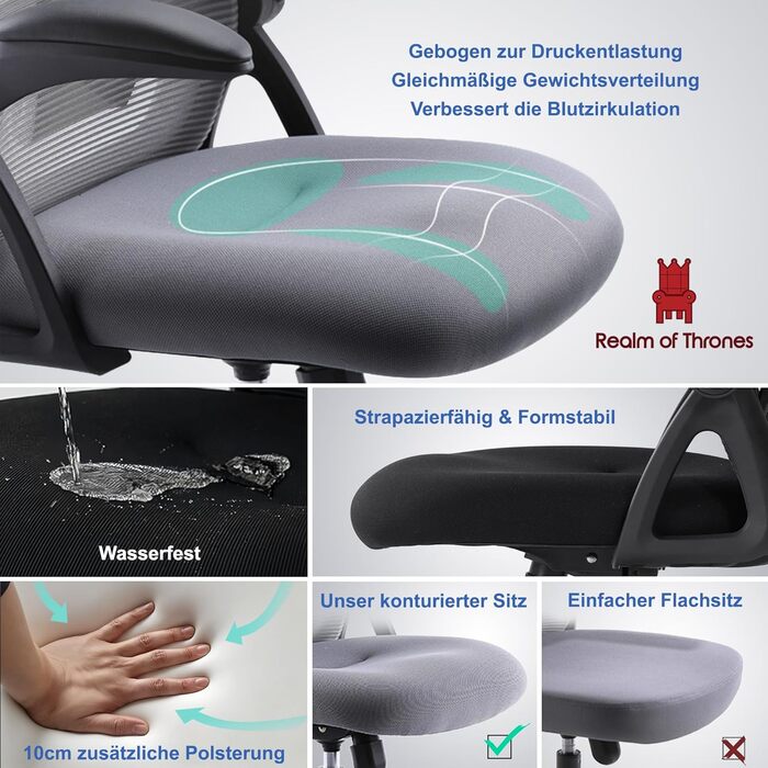 Офісний стіл Realm of Thrones CAPTAIN: ергономічний крісло з міцною сталевою основою, регульованою поперековою підтримкою та дихаючою спинкою (чорний)