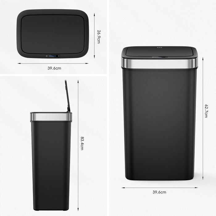 Сміттєвий бак EKO Hana Deluxe 50л з сенсором, чорний, пластик - автоматичний відро для кухні з плавним закриттям кришки