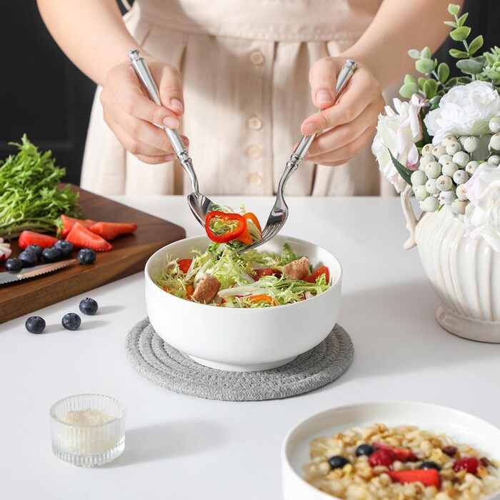 Набір з 4 великих порцелянових мисок MALACASA, 800 мл, для мюслі, супу, рамену, білий