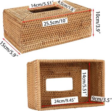 BSTKEY Rectangular Rattan Woven Paper Cover, Decorative Tissue Holder, Napkin Dispenser, Organizer, Face Towel Box for Home and Office