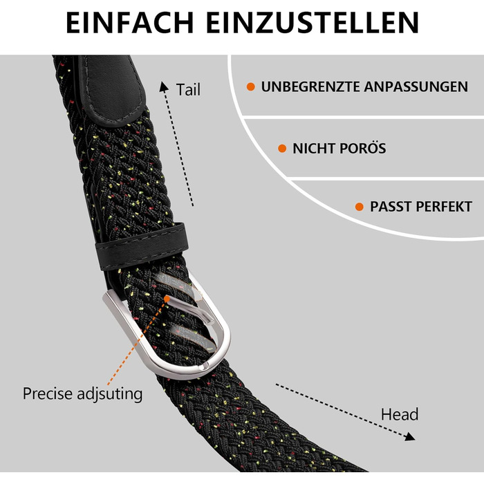 Жіночий/Чоловічий тканинний ремінь Tangchao з еластичною плетінням, 3.3 см, довжина 90-135 см (білий, зоряне небо, 130 см)