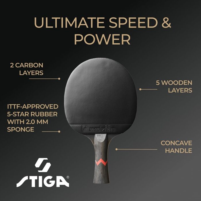 Стіга Роял Карбон – професійний стіл-тенісний ракетковий спортивний інвентар для настільного тенісу, ITTF-сертифікований, карбонова технологія, максимальна швидкість, потужність та контроль