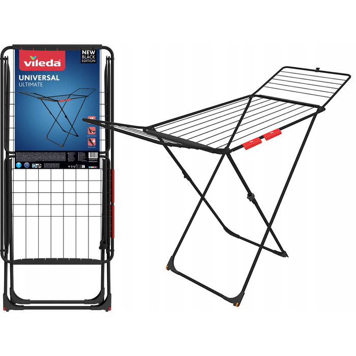 Сушарка для білизни Vileda Universal Ultimate, підлогова горизонтальна, чорна, 18 м