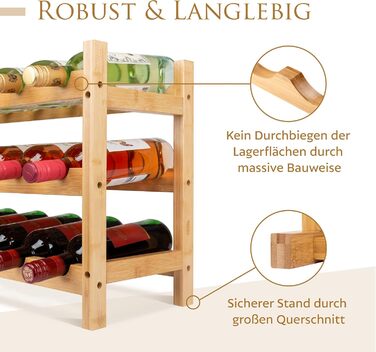 Wooden Wine Rack, 24 Bottles, Stackable Bottle Rack, Expandable Beverage Rack, Stackable Wine Rack, Bottle Storage, Wooden Bottle Rack, Wine Bottle Rack