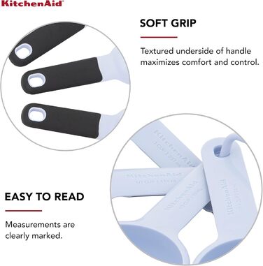 Набір мірних кухлів і ложок KitchenAid, 9 предметів, універсальні, з м’якою ручкою, для точної кулінарії, легке зчитування, отвір для підвішування, можна мити в посудомийній машині