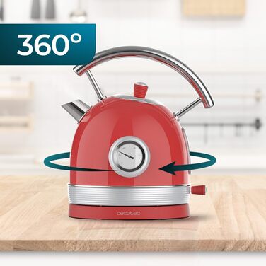 Cecotec Thermosense 420 Vintage Red Stainless Steel Kettle - 1.8L, 2200W, Temperature Display, 8 Cups