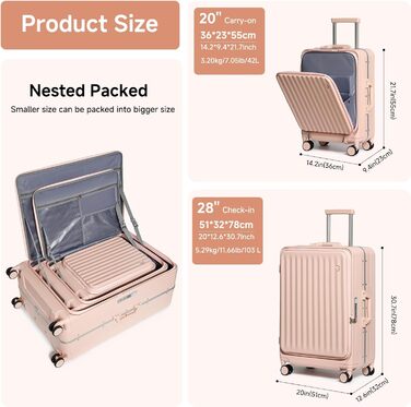 Чемодан-валіза Sea Choice 2 в 1: великий (78 см) та середній (55 см), зелений, з TSA замком та зручним тримачем для напоїв