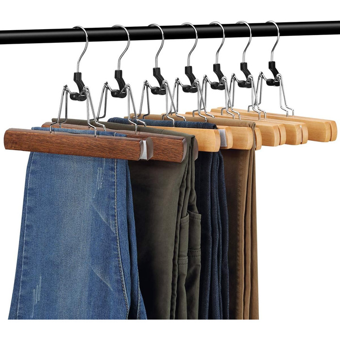 Набір вішалок для штанів AMKUFO з горіхового дерева (12 шт.), з кліпсами, антиковзаючі, для сукні та штанів, з поворотним гачком 360°
