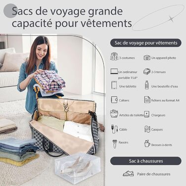 Сумка-трансформер для подорожей 50 л, 2-в-1 з водонепроникним взуттям та системою проти зминання – для жінок та чоловіків, ідеальна для ділових поїздок та відпочинку (Чорна)