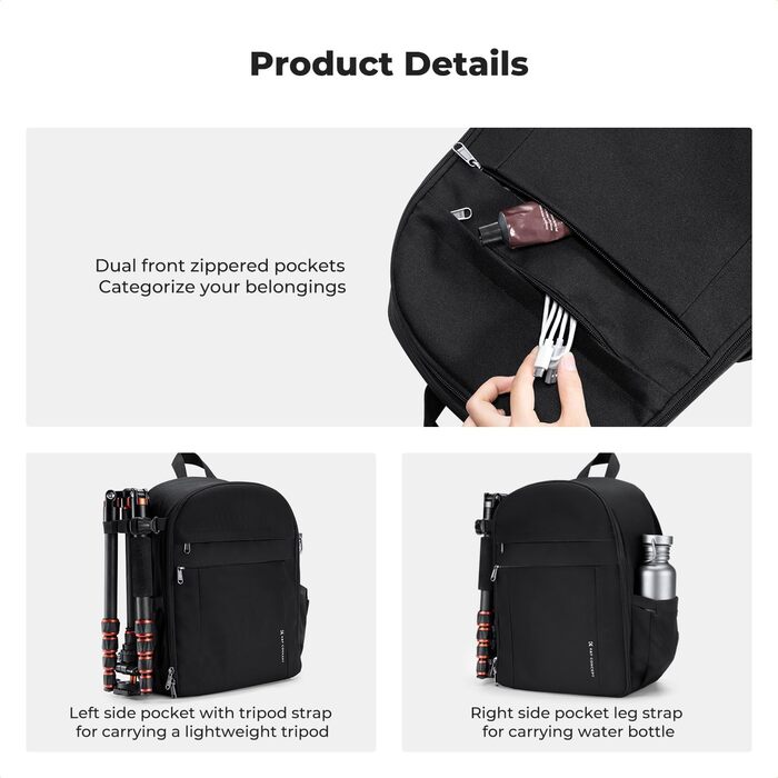 Рюкзак для фотокамери K&F Concept: компактний, легкий, з дощеміцким покриттям, для DSLR/SLR, з відділенням для штатива