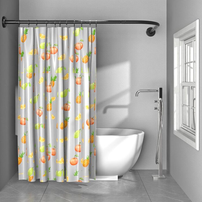 Штанга для душу L-подібна, регульована, 75-170 см, нержавіюча сталь, чорний колір, з кільцями для душу, для ванної кімнати, ванни, роздягальні