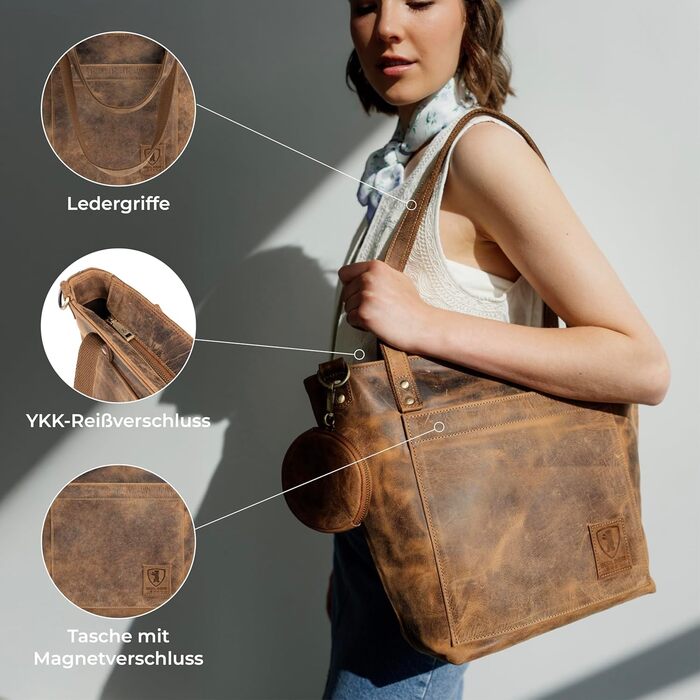 Сумка через плече Berliner Bags Verona Vintage з натуральної шкіри (Волоський горіх) - велика жіноча сумка-шопер з YKK-застібкою