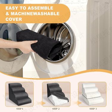 Сходинки для собак, 4 сходинки, для ліжка та дивана, з щільного поролону, знімний чохол, для маленьких собак, колір чорний