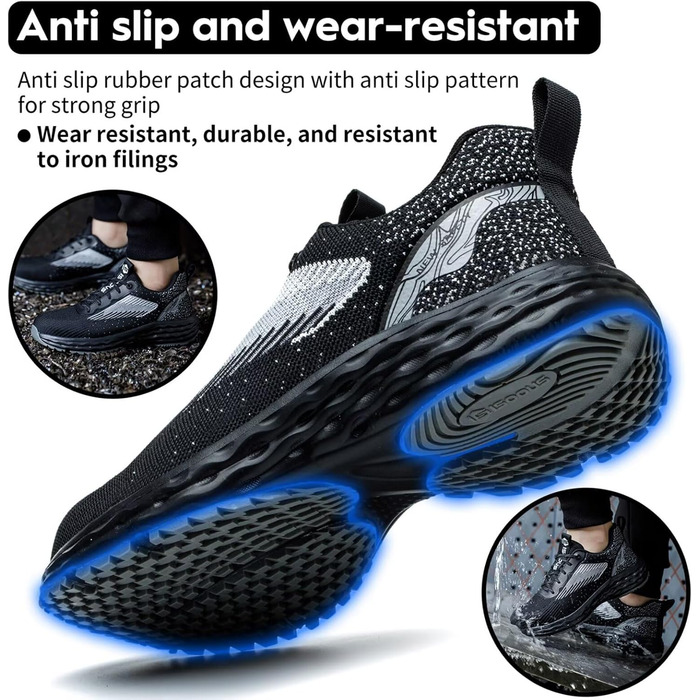 Зручні захисні черевики ISOOUS для чоловіків та жінок. Легкі, дихаючі, з металевим підноском, антиковзаючі, чорні, 43 EU