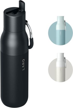 LARQ Bottle Flip Top 500ml - Insulated Stainless Steel Water Bottle with Straw | Reusable Water Bottle for Sports, Gym, and Travel | Keeps Drinks Cold, Obsidian Black