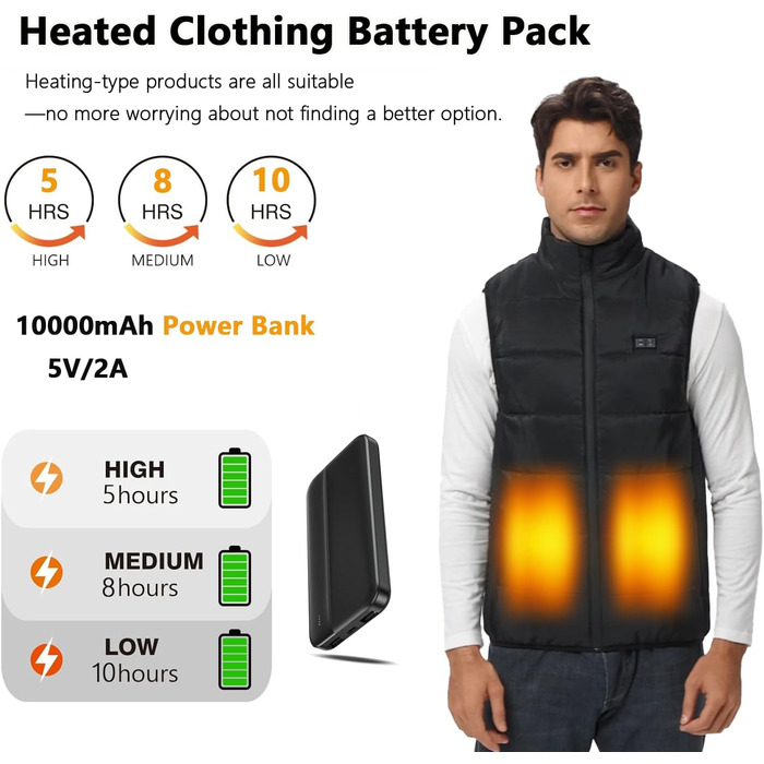Powerbank 10000mAh для обігрівальної жилетки та одягу | UL2056 | Сумісний з жилеткою, штанами, термобілизною, чоловічий/жіночий | 5V/2A
