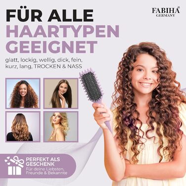 Преміум щітка для волосся Lockenbürste - для кучерявого волосся, біо-щітка без заплутування, щетина дикого кабана, оригінальна 3-в-1 стилінг-щітка для модних кучерявих зачісок (Ліловий)