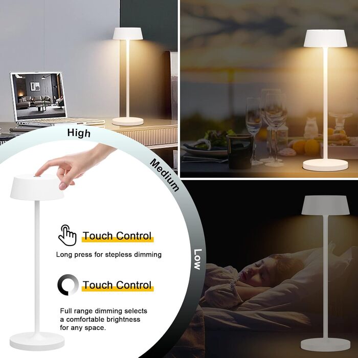 Світлодіодний акумуляторний настільний світильник Klighten з димером, сенсорний, металевий, алюмінієвий, IP54, тепле біле світло 3000K, антрацит