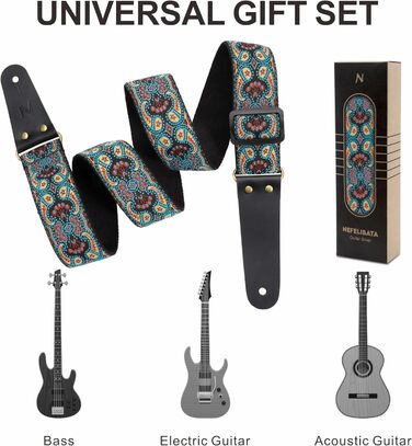 Гітарний ремінь Nefelibata: бавовняний з шкіряними кінцями, для акустичної та електрогітари, комплект з 2 шт.