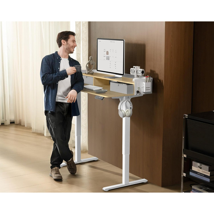 Electric Standing Desk with Drawers - 120x60cm Oak - Adjustable Height Desk for Home Office & DIY Pegboard