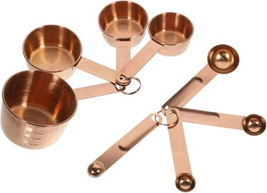 Amosfun 2-Piece Measuring Spoon and Cup Set - Cup with Lid and Straw, Spoon, Mini Spoon for Measuring, Reusable Dry Measuring Cups, Utensil, Rose Gold, Stainless Steel