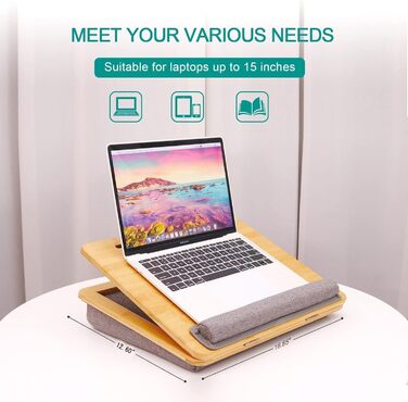 Зручний портативний столик для ноутбука з подушкою, до 15.6 дюймів, для студентів та роботи з планшетами/книгами