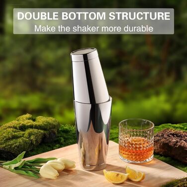 Набір для коктейлів WOTOR Boston: шейкер 18oz та 28oz, сито, подвійний джигер, професійний барний інвентар (срібло)