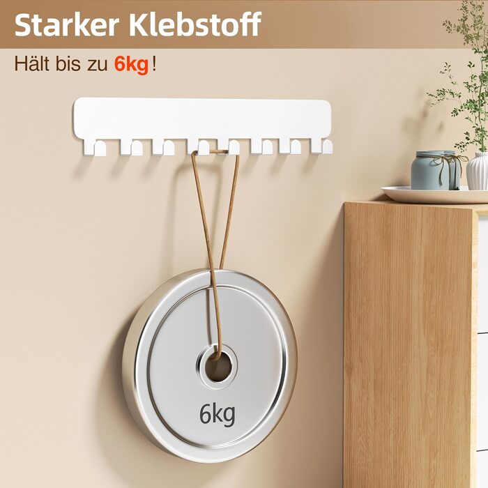 Ключниця Pickpiff з 8 гачками, органайзер для ключів на стіну, ключниця для дому, декор (Білий, Комплект)