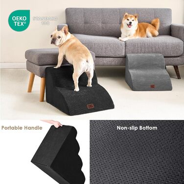 Сходинки для собак EHEYCIGA - 40 см, сірі. Зручні сходи для маленьких собак до ліжка/софи. 3 сходи, неслизьке покриття, миючий чохол. Розміри: 40 x 50 x 30 см