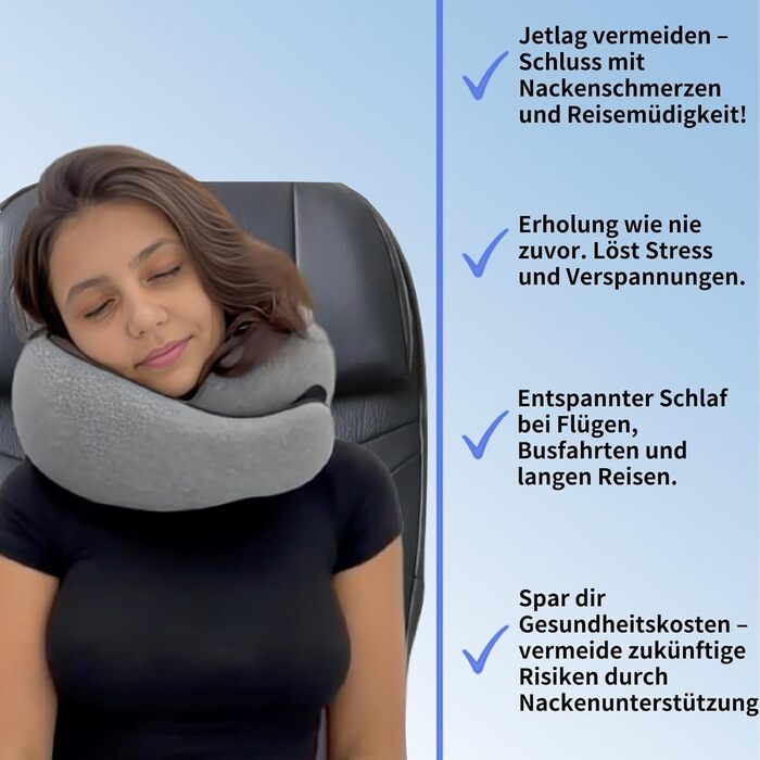 Подушка для шиї Dreamjoys Neppy для подорожей: літак, автомобіль, поїзд. Memory Foam, сіра