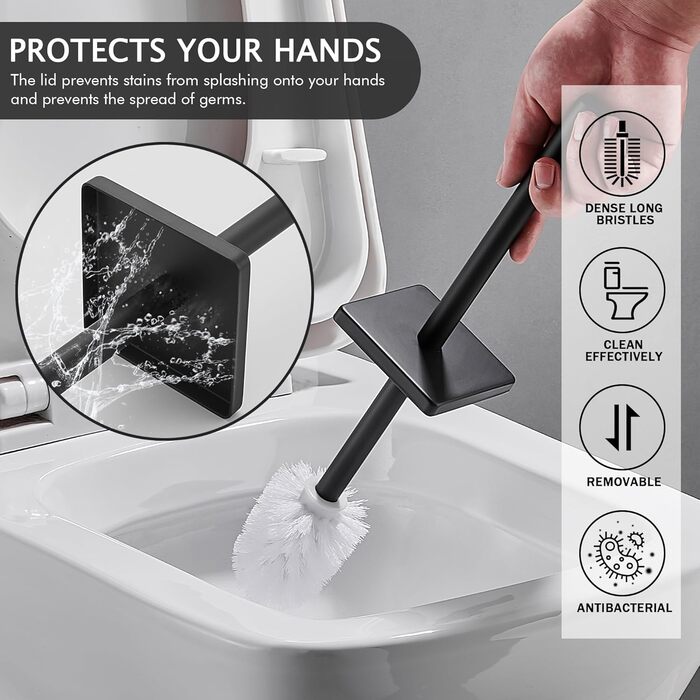 Набір для чищення унітазу FIISAYL: щітка та тримач з нержавіючої сталі (чорний, квадратний)