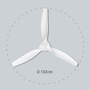 Стеляний вентилятор Ufesa, 40W, 6 швидкостей, надтихий, 3 дерев'яних лопаті 132см, літо-зима, таймер 8год, з пультом, без освітлення, білий