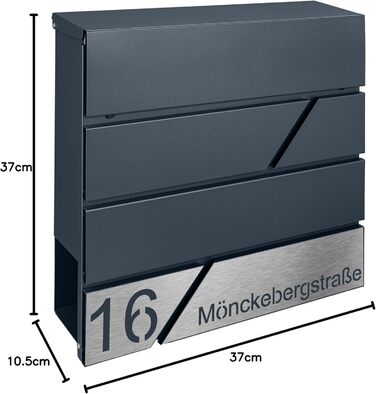 Поштовий ящик з газетницею з нержавіючої сталі, настінний, з замком та газетницею - лазерне гравіювання (Модель 4)