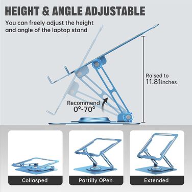 Підставка для ноутбука на стіл, регульована, 360° обертання, ергономічна, складна, портативна