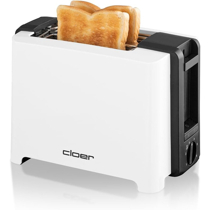 Тостер Cloer 3531 для 2 тостів XXL, 750-900 Вт, з функцією перевірки тосту, підставкою для булочок, режимом розморожування, додатковим підйомом, білий