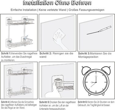 No-Drill Shower Shelf, Square Shower Rack Bathroom Shelf for Shampoo and Shower Gel Holder Bathroom Wall Shelf Organizer With 2 Hooks (2 Tier, Champagne Gold)