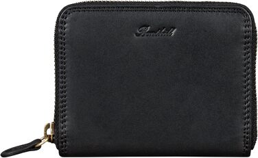 Benthill Wallet Women's Small Genuine Leather | Wallet with RFID Protection | Slim Flat Card Holder with Zipper & 6 Card Slots, Color: Black