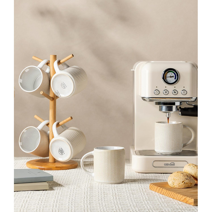 Набір посуду GBhome з каменю, 18 предметів, ручна робота, набір посуду з реактивною глазур'ю, для 6 осіб, безпечний у мікрохвильовці та посудомийній машині, глибокий зелений (бежевий, 6 чашок)