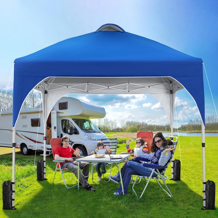 Yaheetech Pop-Up Gazebo 2.4 x 2.4 m, Height Adjustable Garden Gazebo, Waterproof & Sun Protection Party Tent Garden Tent with Rolling Carry Bag for Outdoor Market Garden Yard, Blue