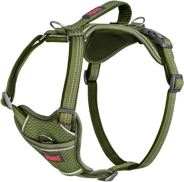 HATI Anatomy Dog Harness with Handle – Freedom of Movement for Your Dog. 3 Connection Points, Neoprene Padding, Adjustable and Reflective (Size Construction Green) (Green, L)
