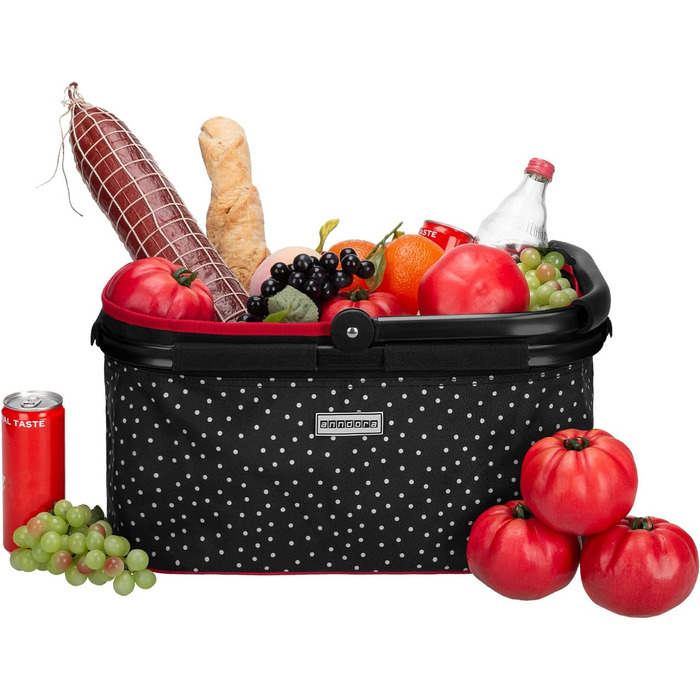 Кошик для покупок Anndora SNÖVIT 22 літри - чорний у білий горошок