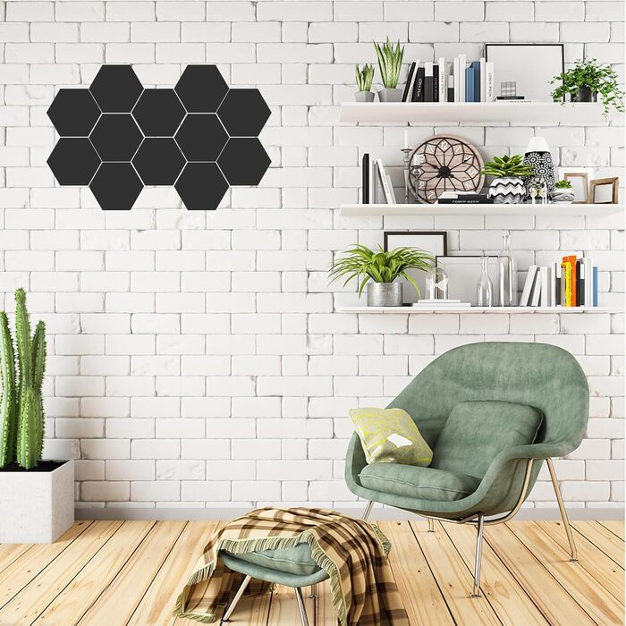 Акустичні гексагональні панелі MENAYODA (12 шт), самоклеючі звукопоглинаючі плити для стін, стелі та дверей, чорні