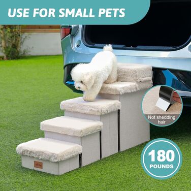 Pet Stairs for Small Dogs with Storage, Folding Dog Stairs for Bed Couch, Dog Stairs Dog Ramp with Non-Slip Bottom, Leak-Proof, Up to 80kg, Steps, (Beige, 5, 33x101x54cm)